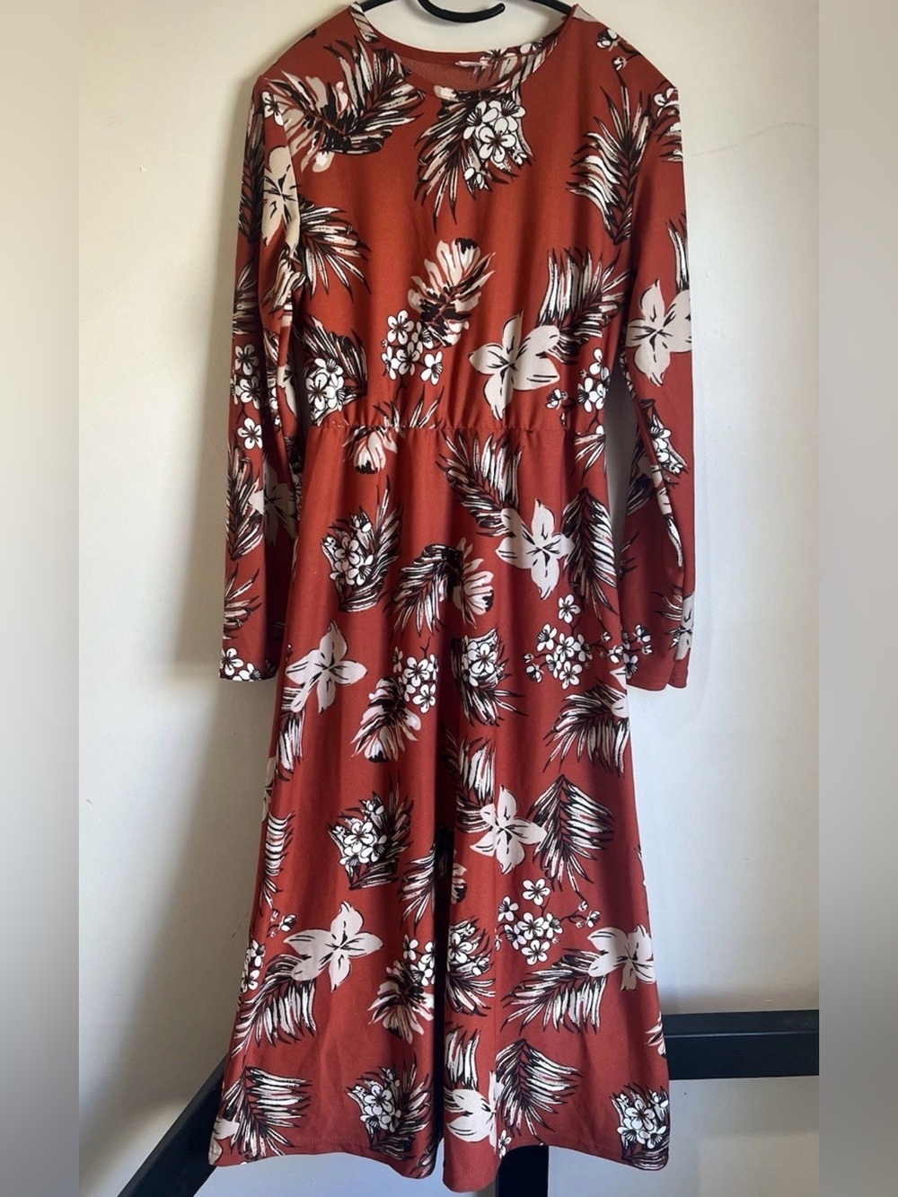 Tofisa Rust Floral Long-Sleeve Maxi Dress Size S/M